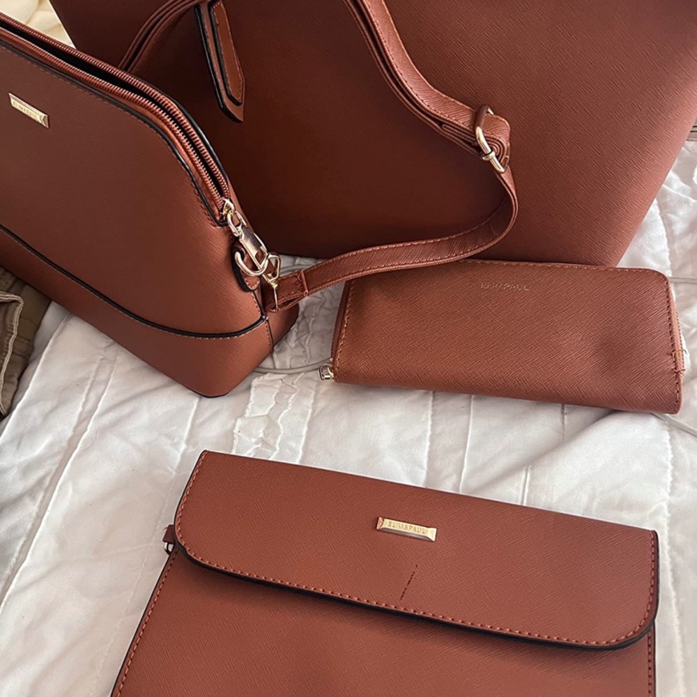 Bag pouch sling wallet 4 in 1 brown faux leather fashion women bag new - Picture 2 of 7